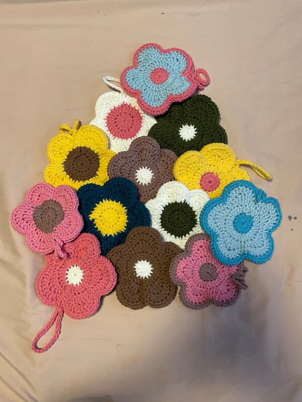Crochet flower pouch